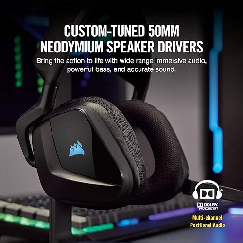 Vista 4 de CORSAIR Void PRO - Auriculares inalámbricos RGB para juegos, Dolby 7.1 Surround Sound para PC, certificados por Discord, controladores de 1.969 in