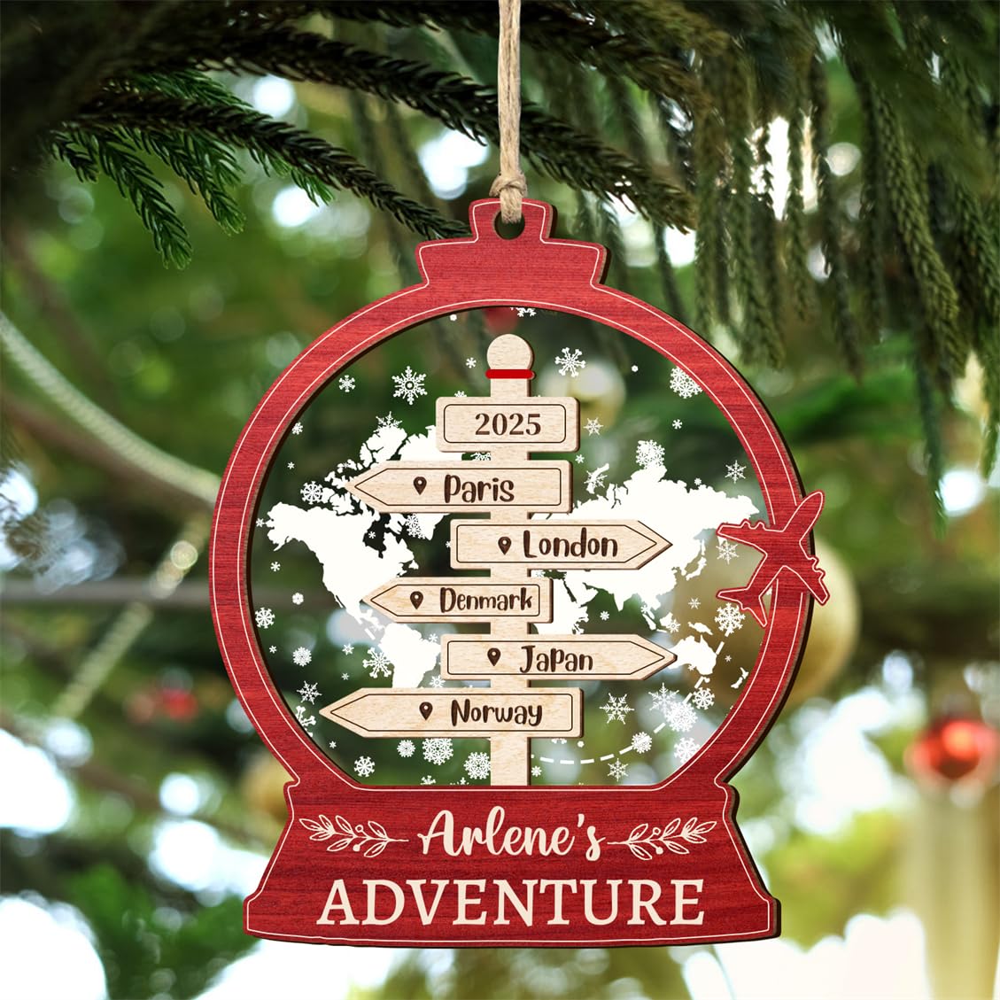 Personalized Travel Adventures Christmas Ornament Custom 1-20 Traveling Destination Ornament with Name Trip Memory Christmas Tree Decor Xmas 2025 Vacation Keepsake Gift for Family Friends,02