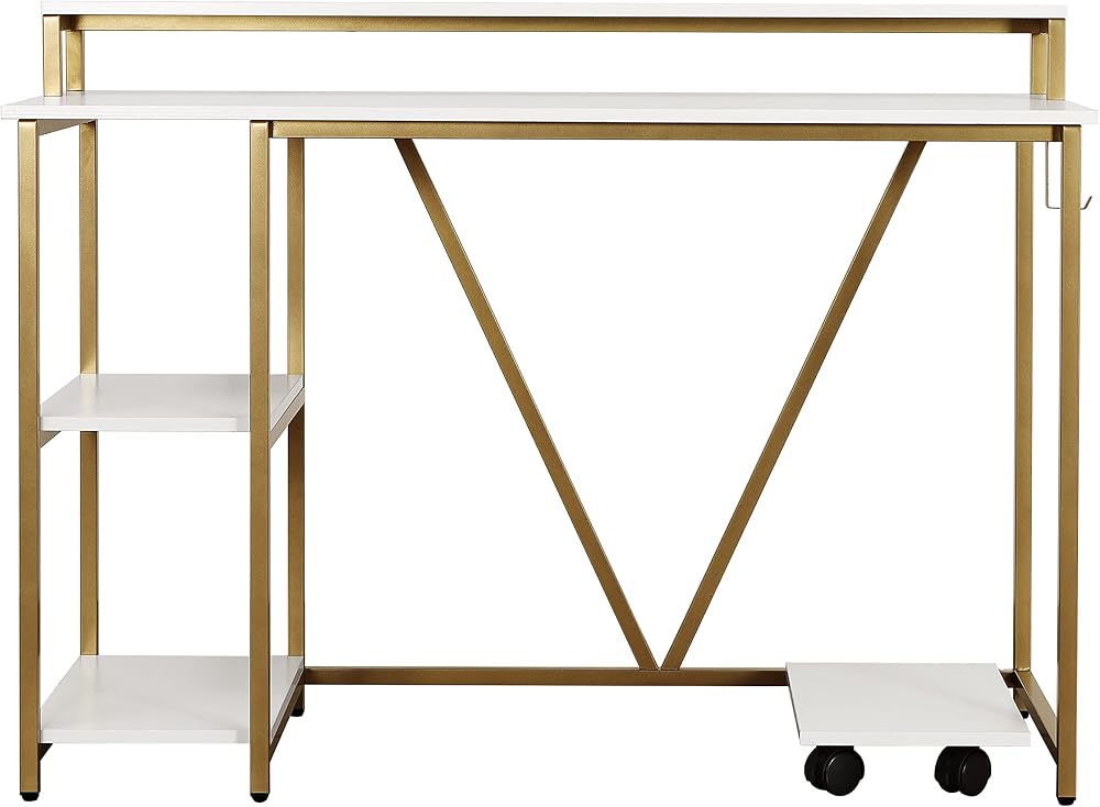 Techni Mobili Computer Desk - Industrial Writing Desk with Storage Shelves, Monitor Stand, & Accessory Holder - Home Office Laptop Computer Table with CPU Caddy & 2-Tier Small Bookshelf Space