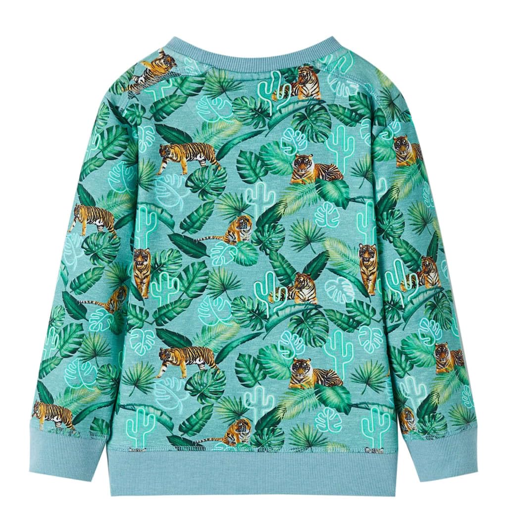 Sudadera infantil verde jaspeada con estampado de flores y tigre, 95% algodón, talla para 1,5-2 años, camiseta de manga larga, suéter cómodo para niños, transpirable y duradero