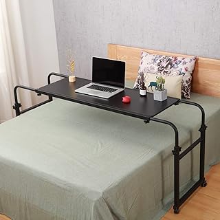 Hospital Medical Overbed Table with Wheels Overbed Desk Cross-Bed Laptop Desk Table Adjustable Height and Length Bed Workstation Tray(QQ900Black)