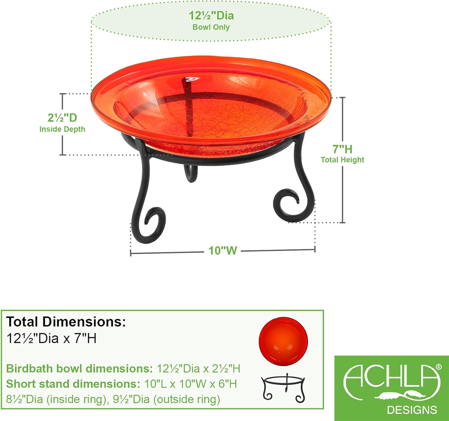 12" Red Crackle Birdbath- Short Stand