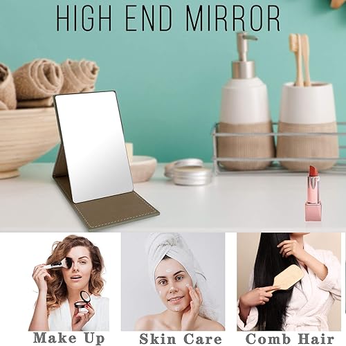 Miniatura 6 de Espejo compacto, irrompible e irrompible, de acero inoxidable, plegable, pequeño espejo de viaje con funda de piel sintética para maquillaje,