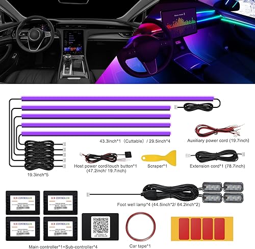 Miniatura 2 de Tira de luces LED acrílicas para interior de automóvil con aplicación inalámbrica, RGB 10 en 1, 175 pulgadas, 593 LED, iluminación ambiental