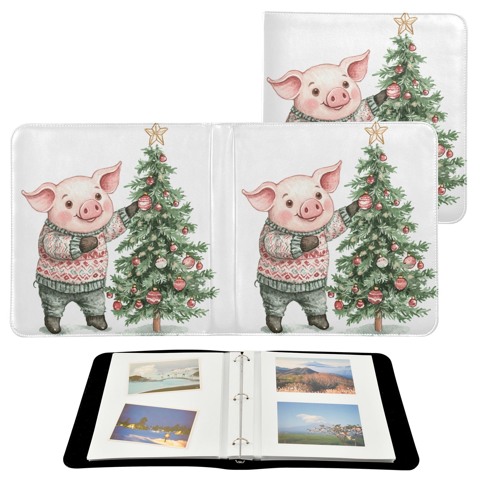 Album photo de Noël cochon en pull en similicuir souple 13x18