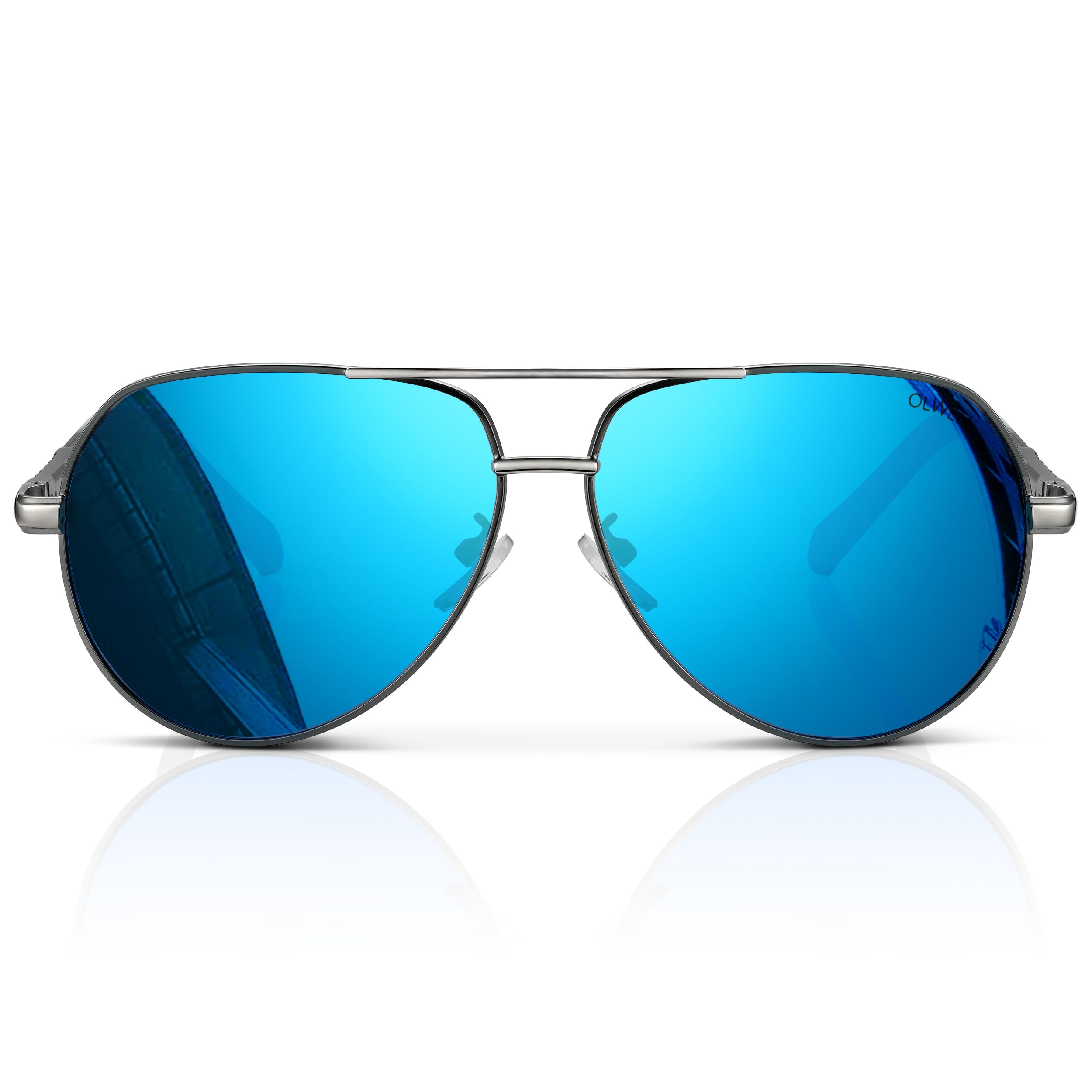 Olwen Oversized Aviator Sunglasses For Large Heads (Polarized), Extra Large, Big and Tall, XL + Free Hard Case (Blue Mirror, XXL, 67mm)