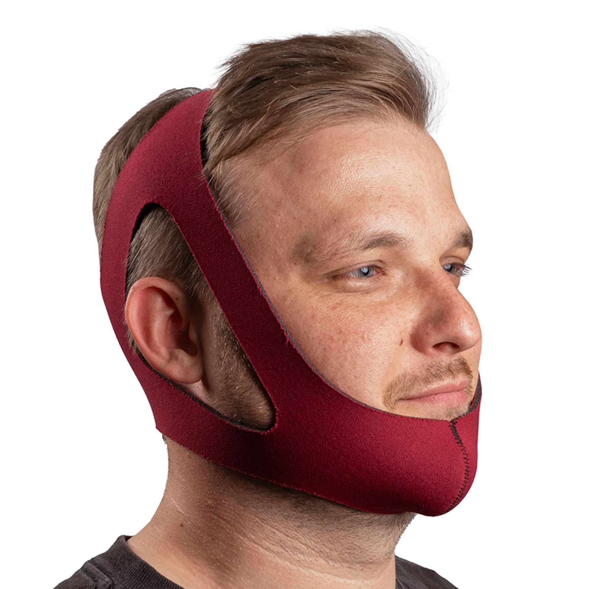 LifeSource HOOK-FREE, Made in USA, NON-ADJUSTABLE, Ruby Anti Snore Chin Strap for CPAP Users, Chin Strap for Snoring, Breathable, Non-Adjustable, Sizes S, M, L. Latex Free, Comfortable for Men & Women