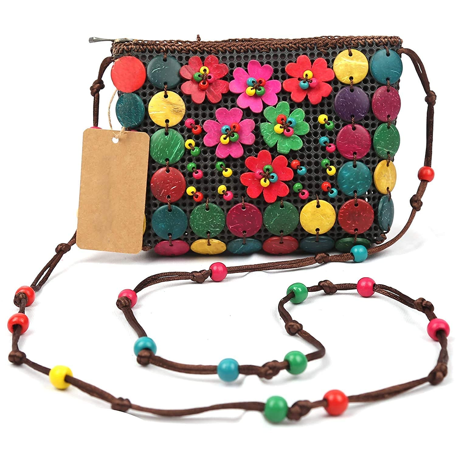 Eversky01 Handicraft Coconut Shell Beaded Sling bag for Women | Crossbody Long Strap Purse | Handmade Natural Style| Hanging Purse (Multicolour) (B0BB22KHQ9) Amazon Price History, Amazon Price Tracker