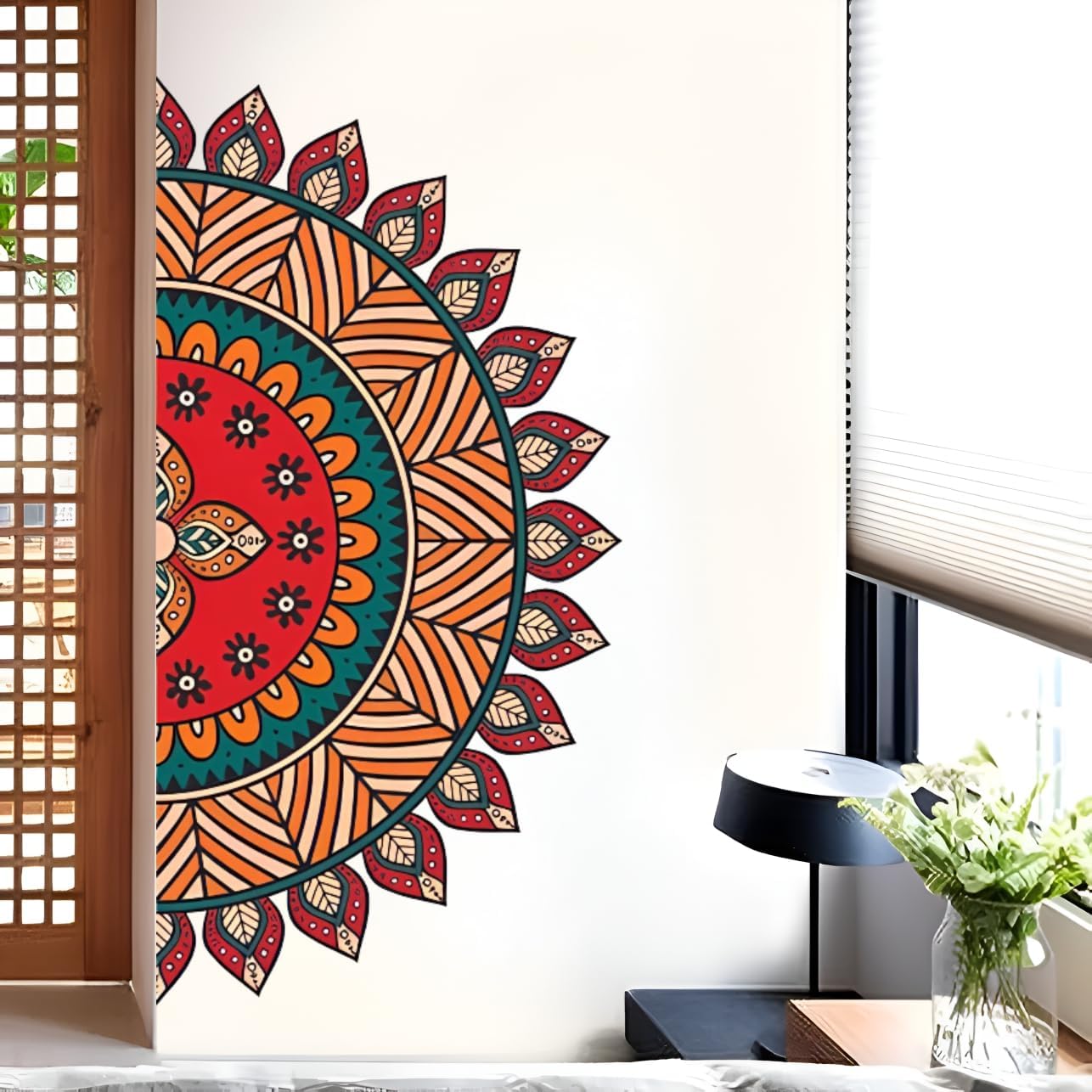 Traditional Mandala Wall Sticker – Half Design, 110 x 55 cm, Colorful Decorative Rangoli Pattern for Home & Office Walls-image-21