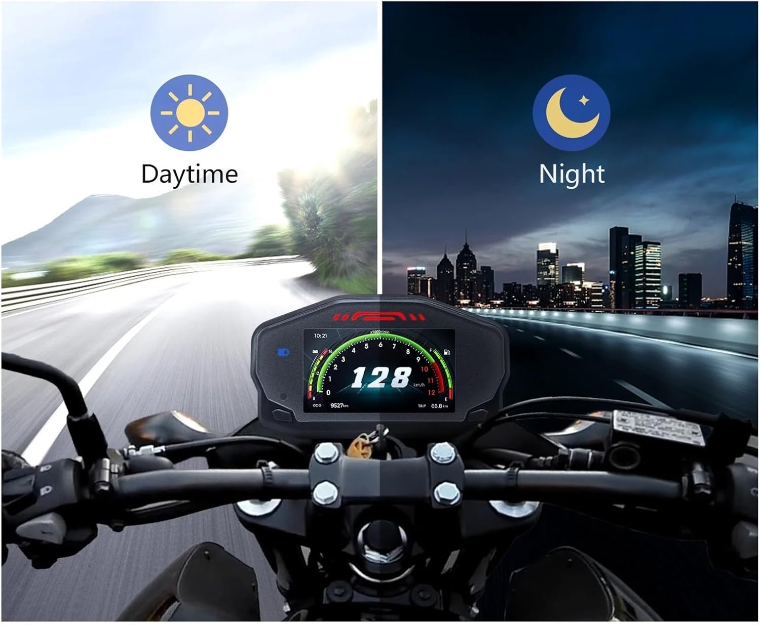 Motorcycle Speedometer Gauge for 2/4 Cylinders Motorcycle Digital Dash Panel Moto Tachometer Dashboard with RPM Mileage Tachometer Odometer Voltage