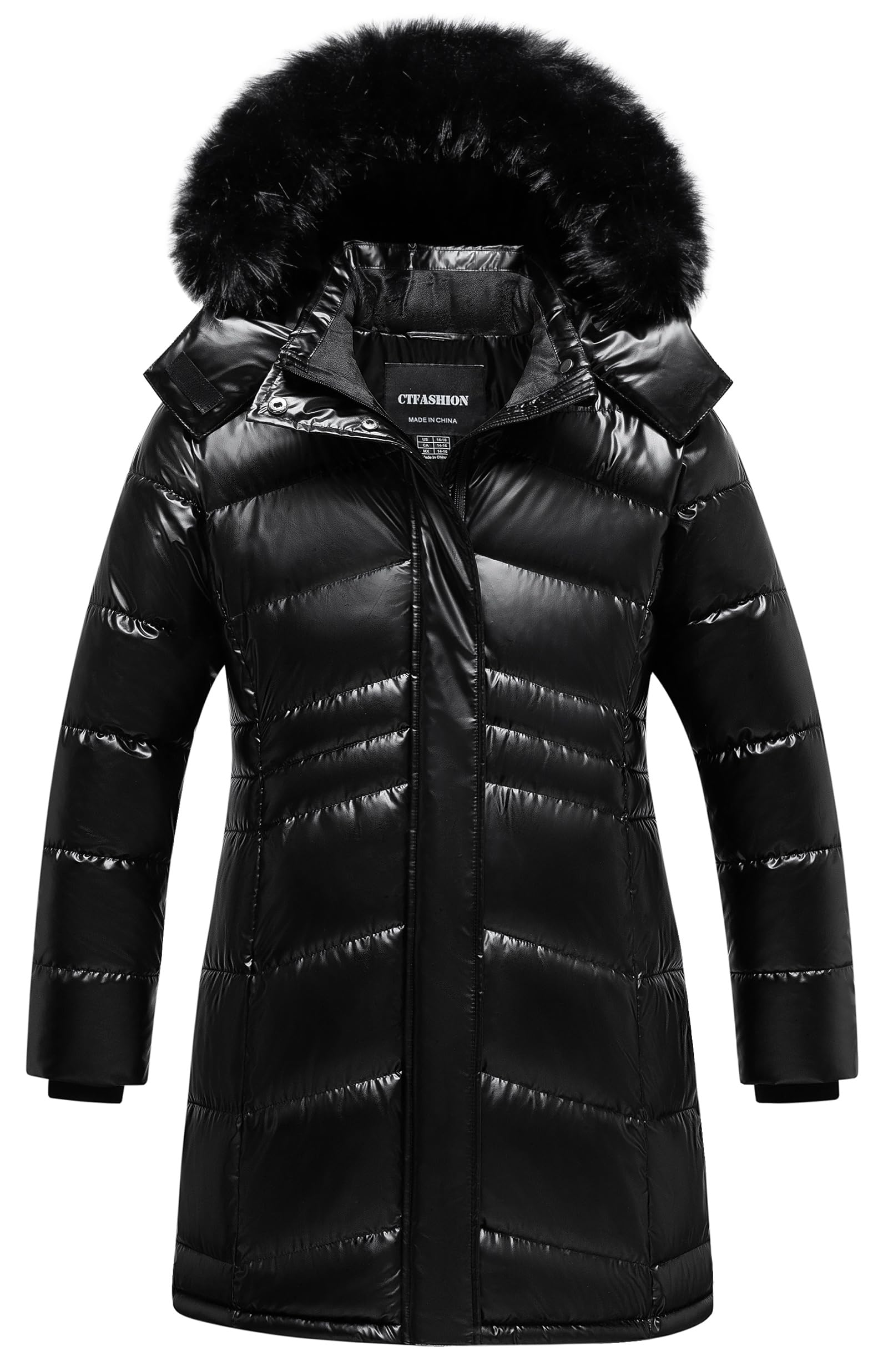 Girl's Winter Coats Kids Waterproof Long Puffer Jacket Thicken Fleece Lined Ski Parka with Detachable Fur Hooded