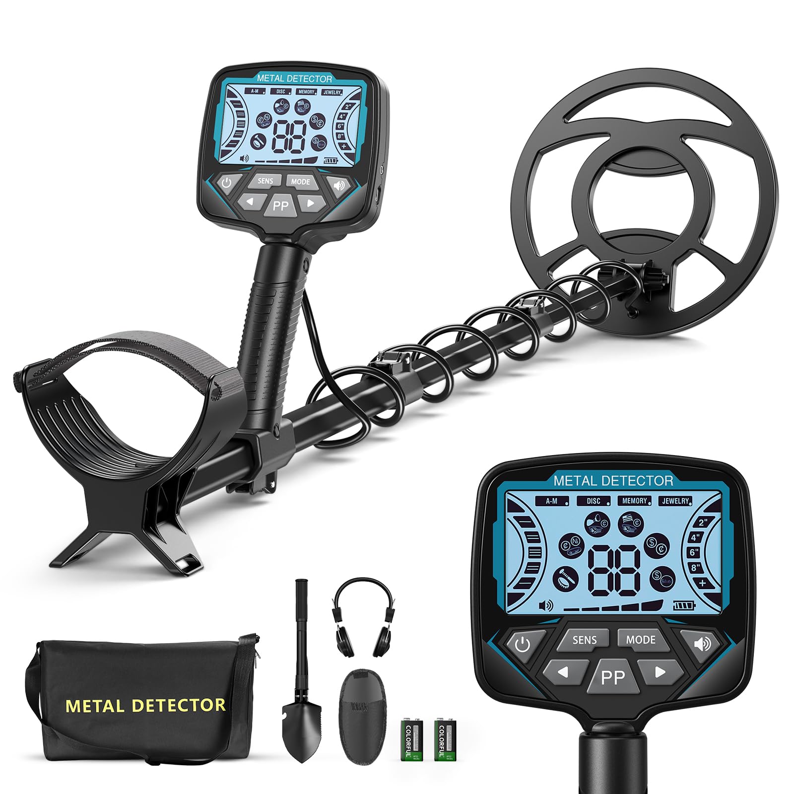 Détecteur de métaux pour Adultes et Enfants, Longueur, sensibilité et Audio réglables, Tous Les Modes métal/Disc/PP, écran LCD, kit de détecteur d'or Professionnel pour la Plage (GT965H)