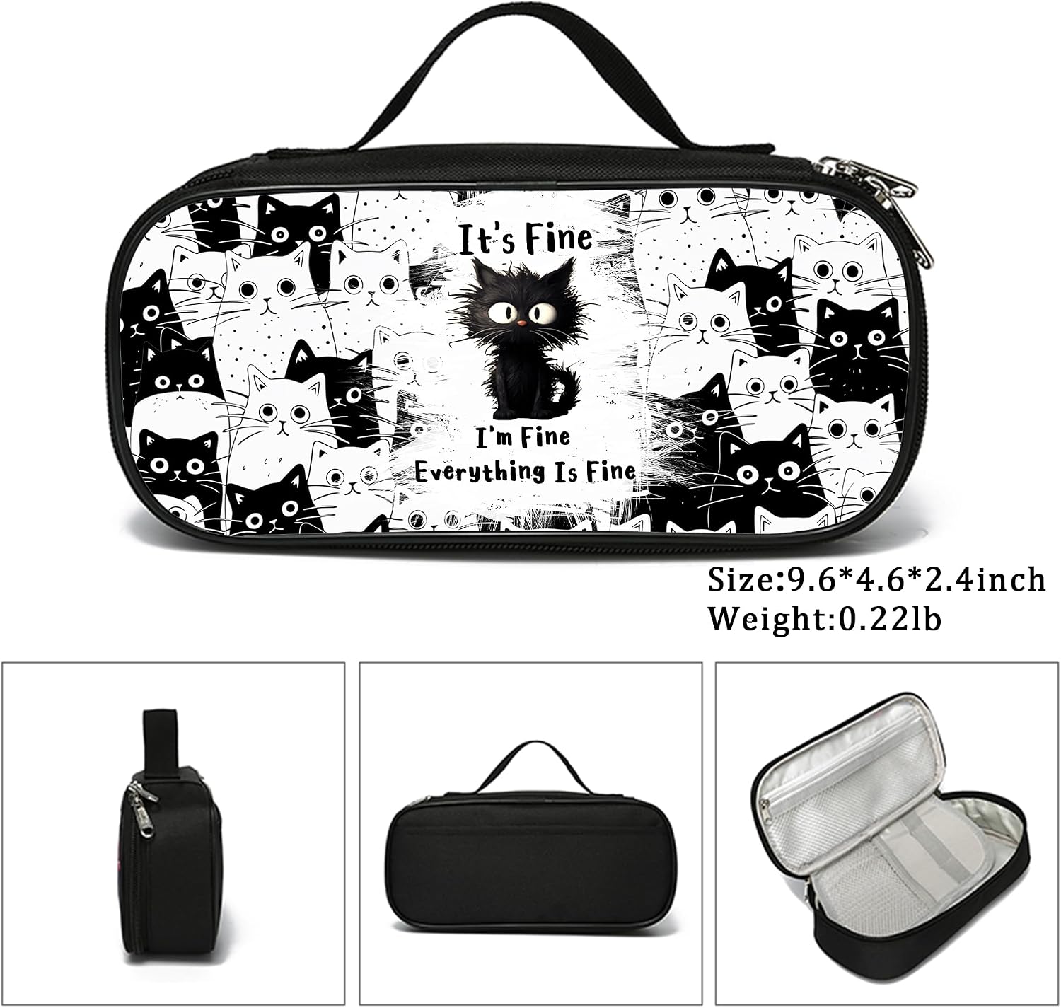 Kawaii Cat Pencil Case for Girls Boys, Animals Pencil Box for Kids Cat Pen Makeup Bag, Large Capacity Cats Pencil Pouch with Zipper Compartments for Office School