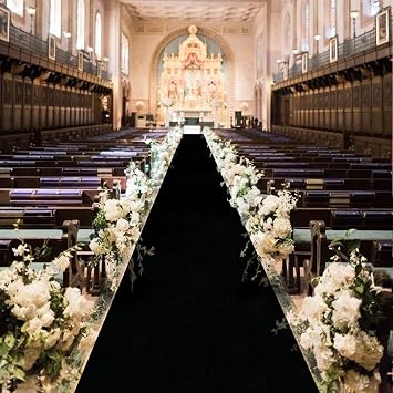 عداء الممر الأسود 4FTx15FT عداء الممر لحفل الزفاف Velvet Aisle Runner Runway Carpet Rug for Hallway Wedding Accessories for Reception Wedding Runner Aisle Indoor for Halloween Party Decor