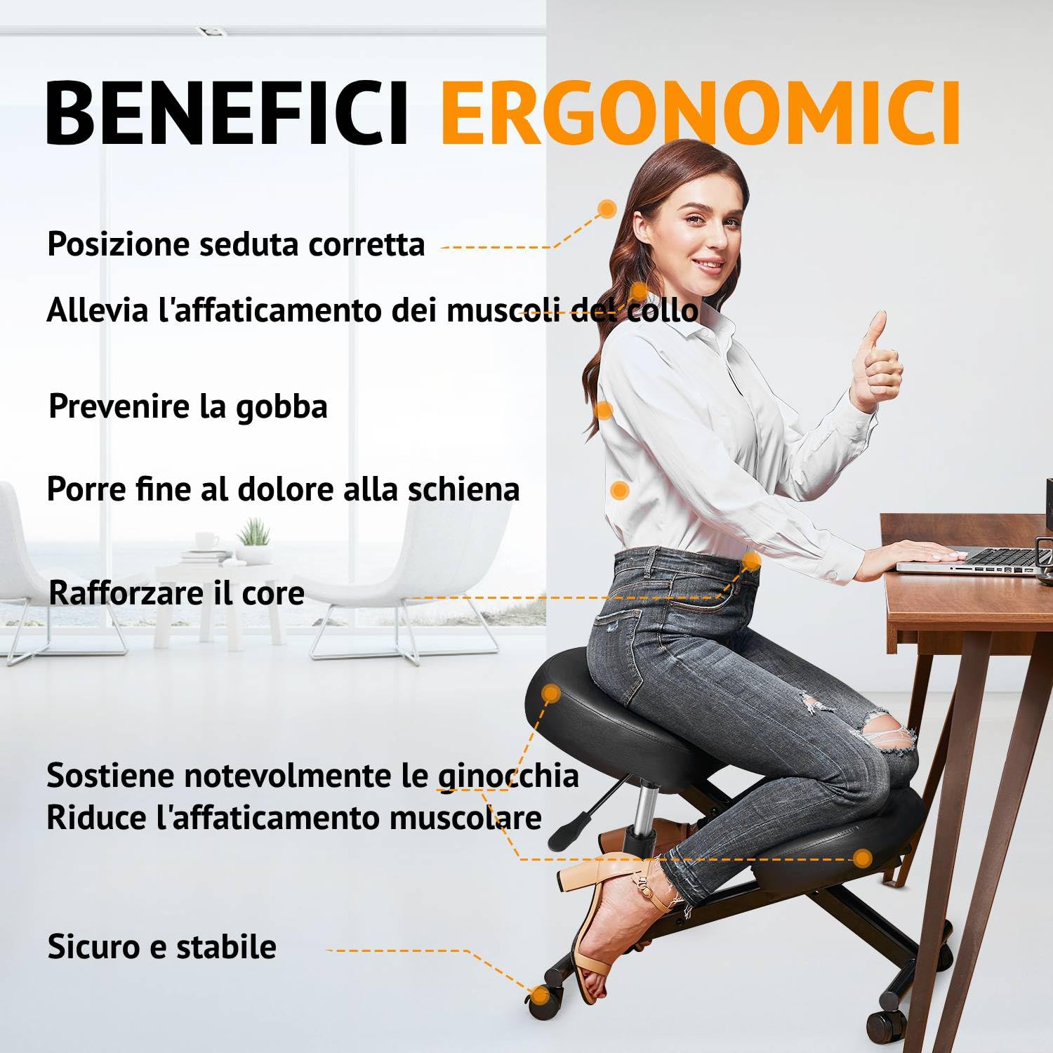 Himimi Ergonomiczny, regulowany stołek na kolanach, do domu i biura