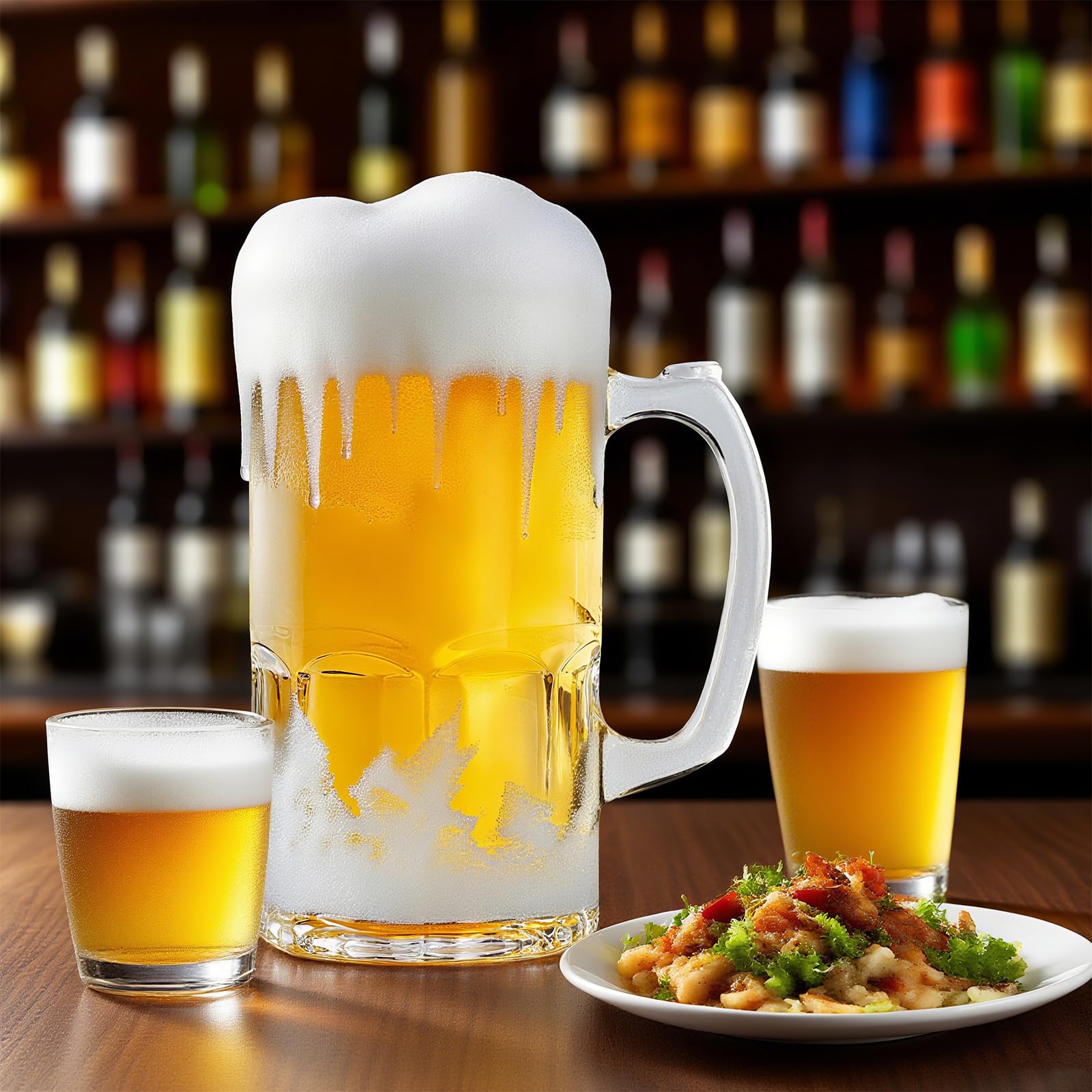 Großer Bierkrug aus Glas, mit Henkel, 2 Stück