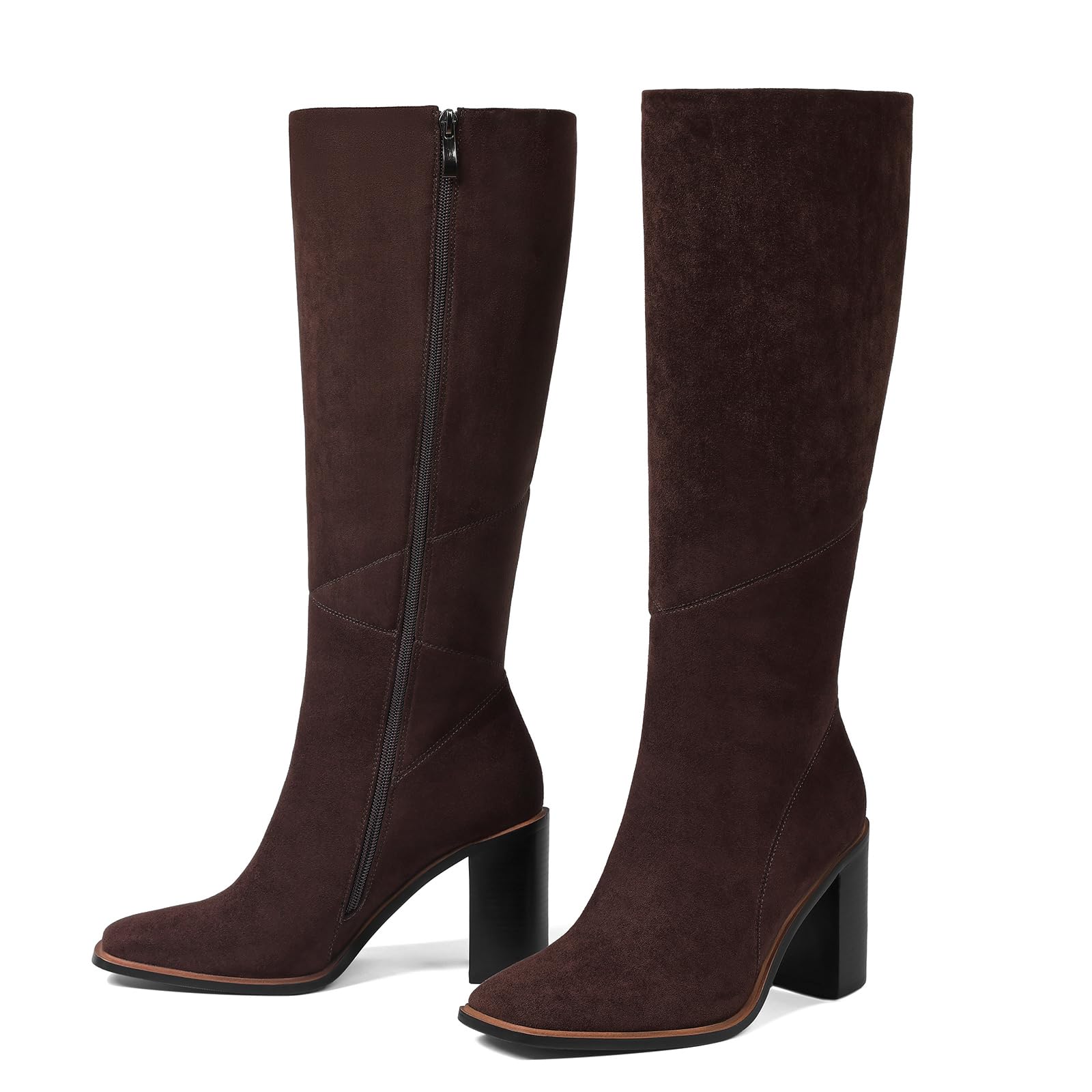 Knee High Boots for Women 3 1 Inch Chunky Heel Square Toe Leather Boot 2025 Fall Winter Botas