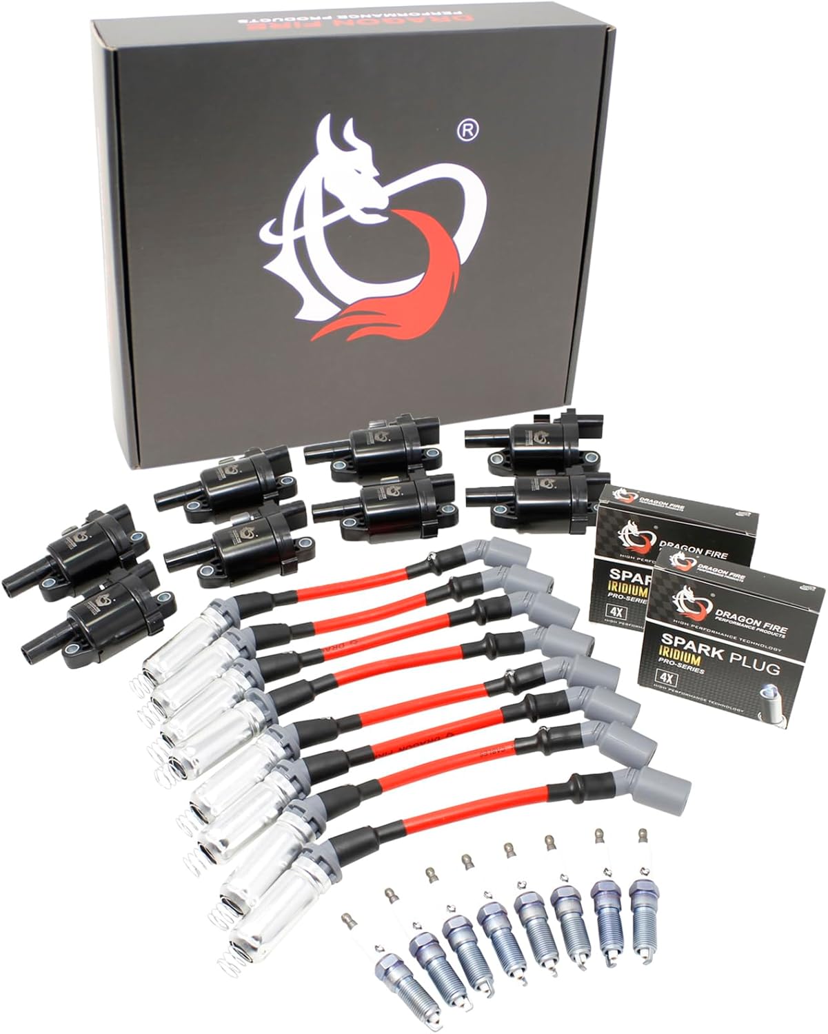 DRAGON FIRE PERFORMANCE Power Pack Set ROUND Ignition Coils Iridium Spark Plugs 10mm Plug Wires Compatible With GEN V LT1 LT 2014-2021 Camaro Silverado Corvette Sierra Yukon CTS Oem Fit Kit-1234