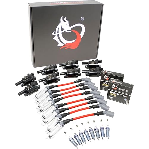 DRAGON FIRE PERFORMANCE Power Pack Set ROUND Ignition Coils Iridium Spark Plugs 10mm Plug Wires Compatible With GEN V LT1 LT 2014-2021 Camaro Silverado Corvette Sierra Yukon CTS Oem Fit Kit-1234