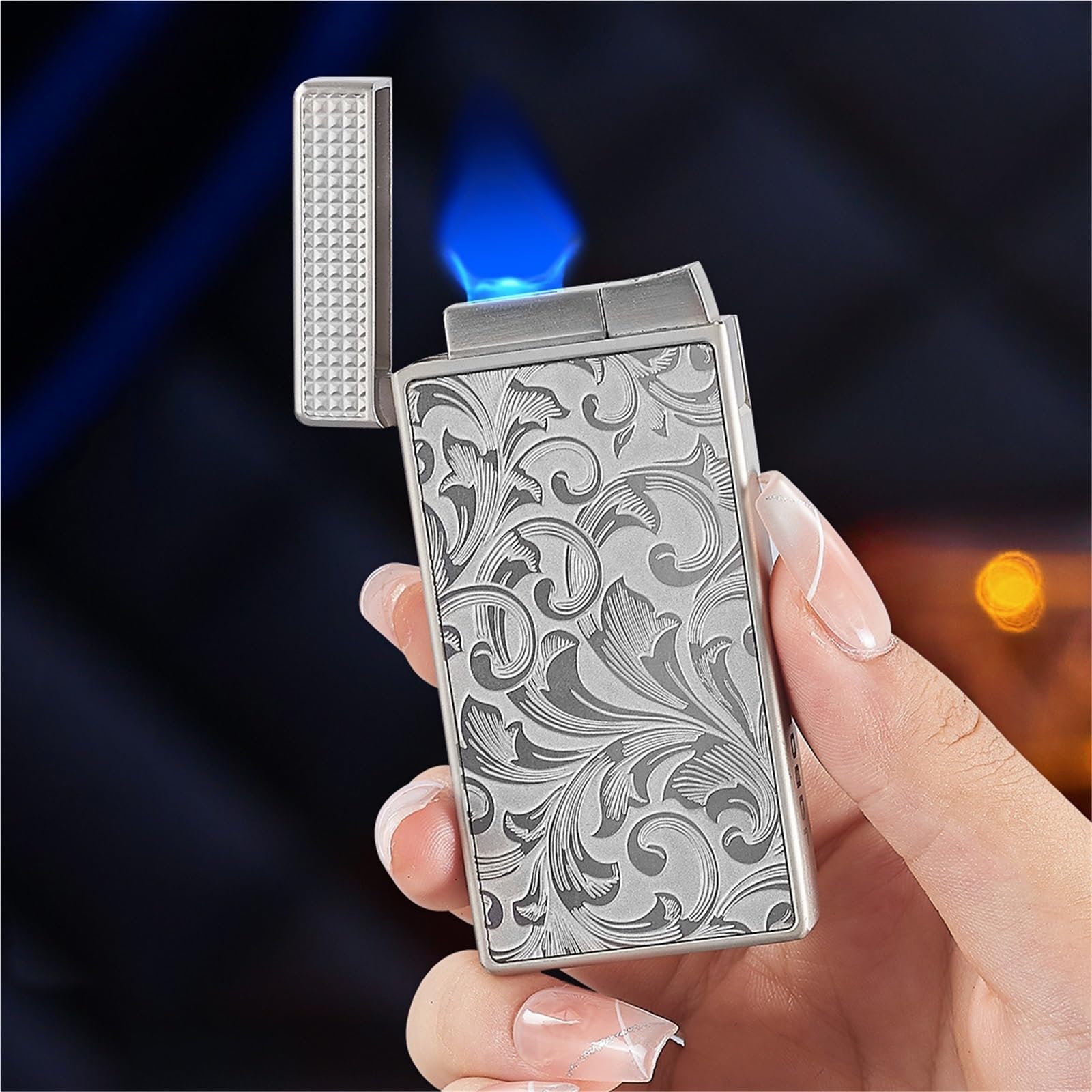 Mechero de metal resistente al viento con cámara de gas visible, ideal para barbacoas, velas, uso al aire libre, regalo perfecto para hombres, diseño recargable y duradero