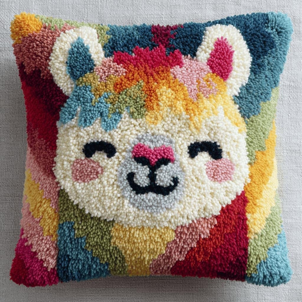 AxiangziK Latch Hook Cushion Kits,Alpaca DIY Needlework Pillow Cover Cushion Rug Making Kit,17X17Inch Handmade Embroidery Kits, Decorative Throw Pillow Cover for Sofa Cushions, Bedroom Decor