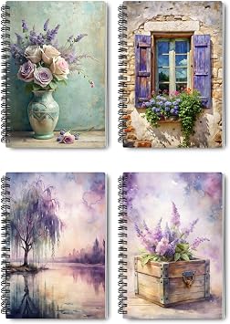 Purple Dream 4l  Defter Seti - A5 Boyut,  izgisiz, Tel Spiralli, Nostaljik Tasar m - G nl k, Ajanda, Okul ve Hat ra Defteri