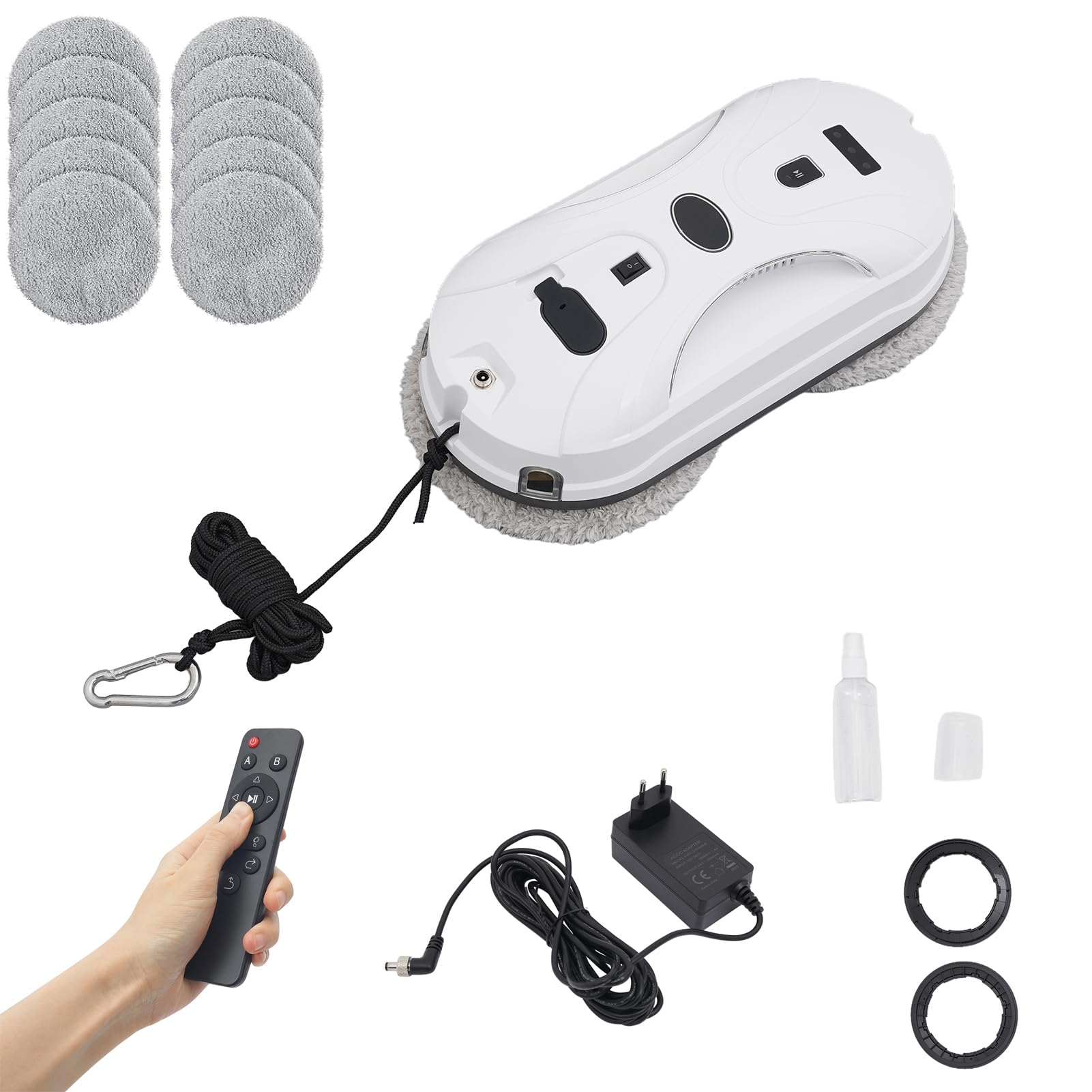 Cordless Window Cleaning Robot, 72W 3000Pa Electric Window Cleaner with Dual Nozzle, Automatic Window Cleaning Robot with 10 Cleaning Cloths for Indoor Windows and