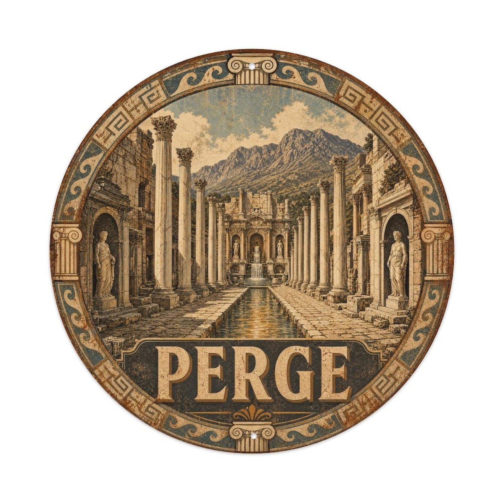 Antalya Perge Historic Turkey Culture Aged Vintage Metal Tin Sign