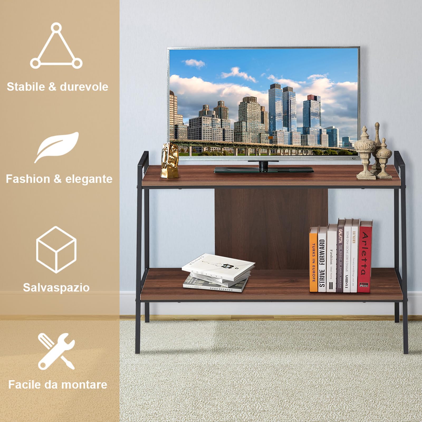 COSTWAY Mobile Porta TV fino a 32'', Ripiani a 2 Livelli