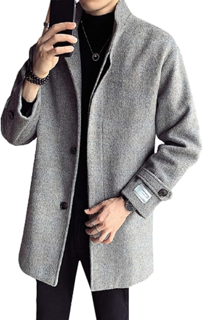 Amazon チェスターコート メルトン メンズ 立ち襟 ロング丈 厚手 防寒 防風 暖かい ラシャコート 紳士服 大きいサイズ 修身 ファッション かっこいい 普段着 お出かけ チェック柄 無地 ブラック グレー M 3xl コート ジャケット 通販