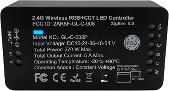 GIDEALED Zigbee 3.0 LED Controller Pro Work with ZigBee Hub Bridge Echo Plus for RGBW RGBWW RGBCCT LED Light Strip, Support Smart APP/Alexa Voice Control Brightness 1%100%, Adjust Color RGB WW CW