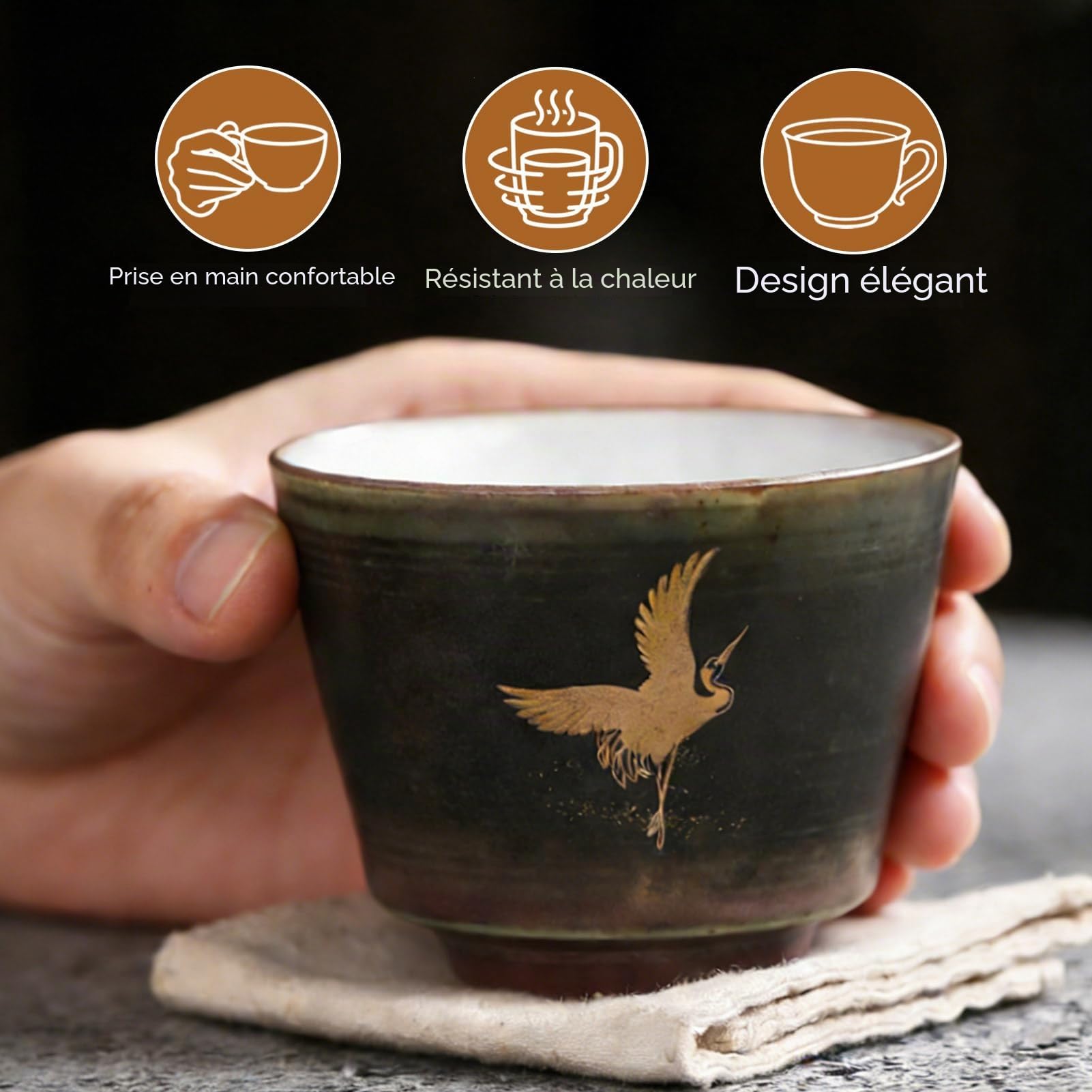 4 pièces tasses en céramique, tasse à thé japonaise rétro tasses à thé en chinois japonais kung fu thé chaleur saké tasses ensemble de tasses à thé avec boîte pour boire(02)