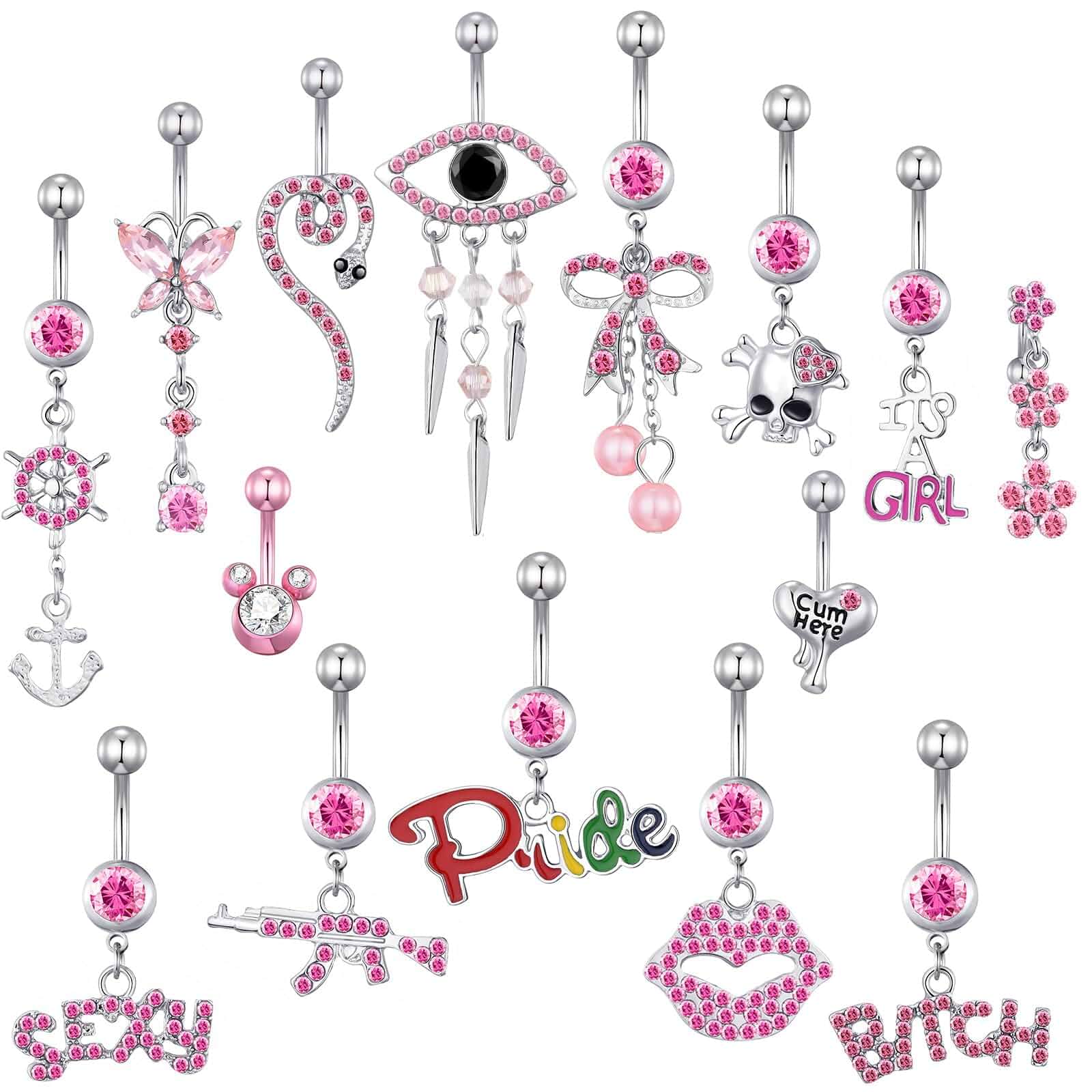 TAMHOO 15PCS 14G Stainless Steel Belly Button Rings for Women with AAA Cubic Zirconia