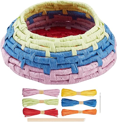 FREEBLOSS Kit de tejido de canasta de rafia para principiantes, canasta de rafia creativa adecuada para proyectos de artes y manualidades y