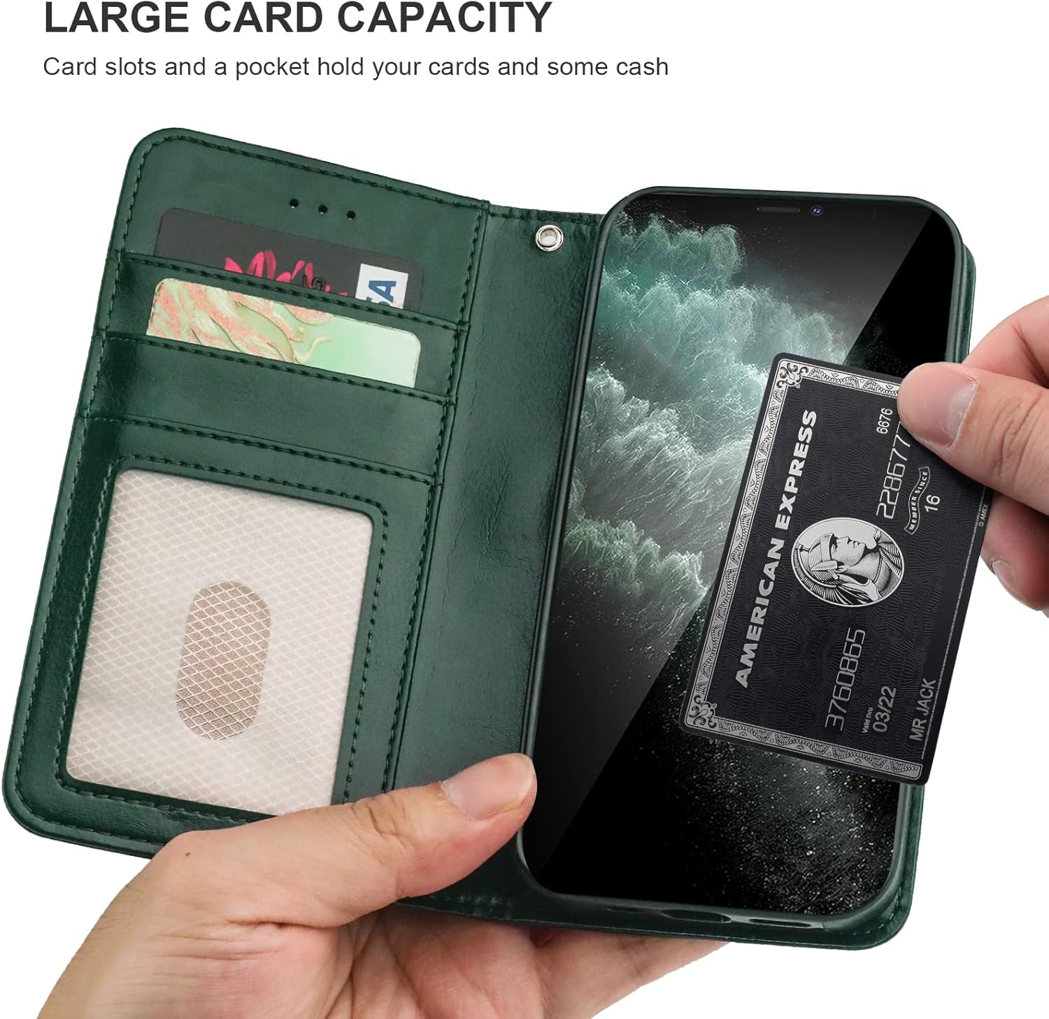 Bocasal for iPhone 11 Pro Wallet Case with Card Holder PU Leather Magnetic Detachable Kickstand Shockproof Wrist Strap Removable Flip Cover for iPhone 11 Pro 5.8 inch (Green)
