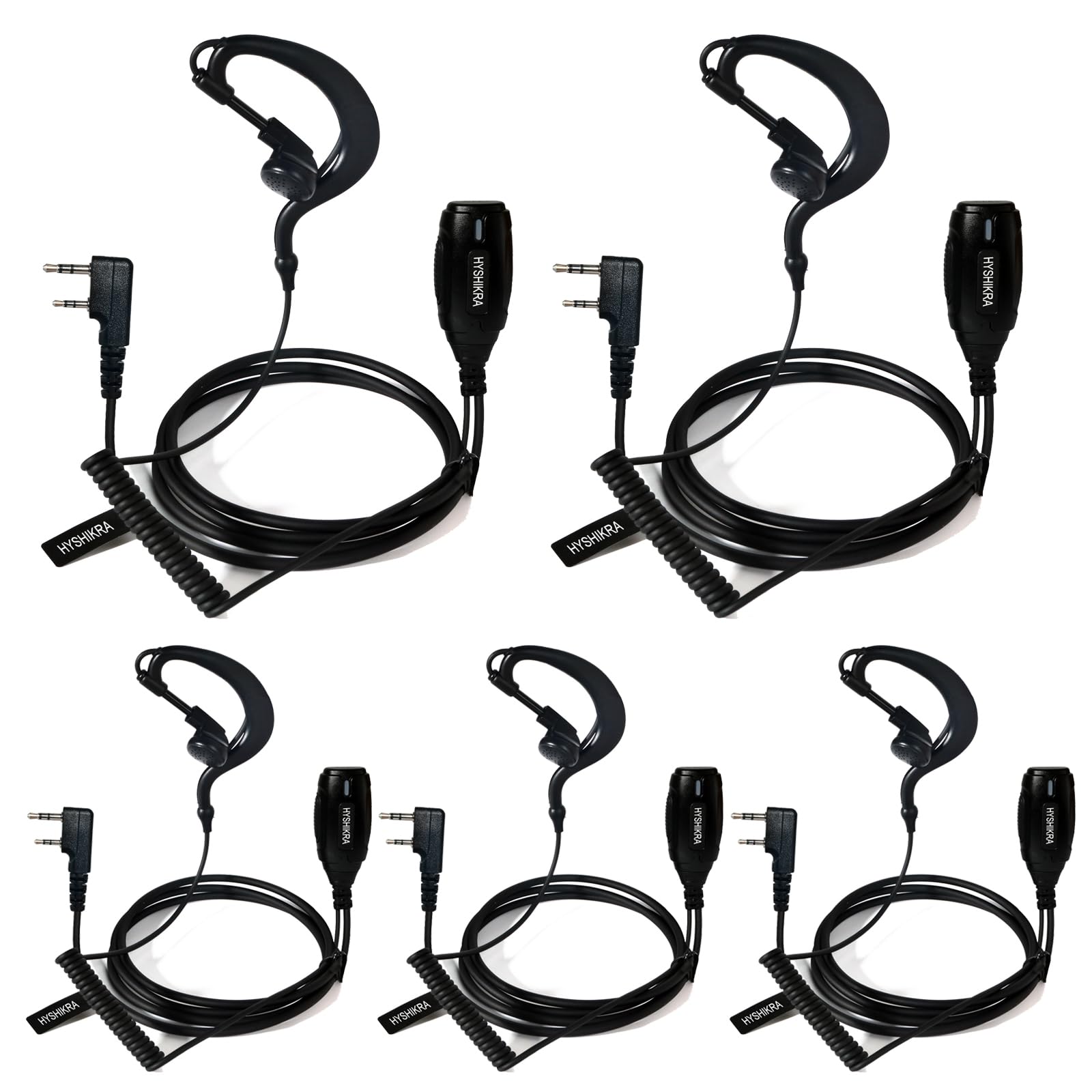 Auriculares de 2 Pines con micrófono Big PTT, compatibles con Kenwood eSnic Retevis Baofeng UV-5R Quandheng K5 K6 de Radio bidireccional para guardaespaldas de Seguridad (Forma de G, 5)