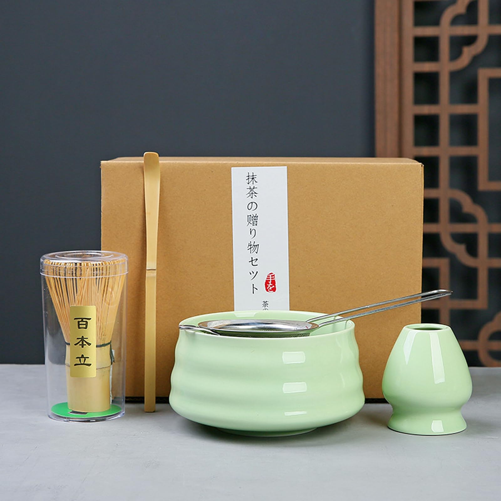 Luikyei 5Pcs Matcha Whisk Set, Unique Matcha Set,Matcha Bowl Matcha Whisk,Whisk Stand, Traditional Tea Scoop, Stainless Sifter The Perfect Ceremony Start Up Set to Prepare an Authentic Cup of Matcha