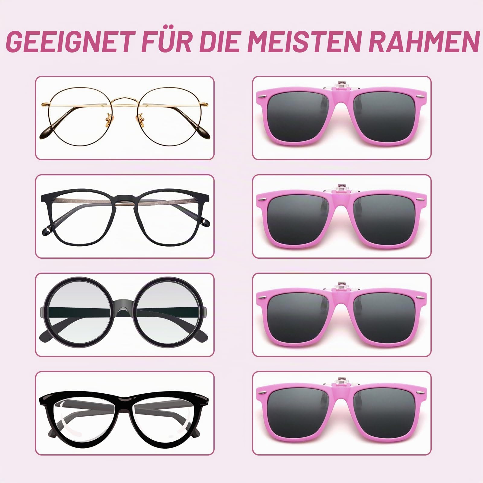 FUIPVGI 2 Stück Polarisierte Sonnenbrille mit UV Schutz - Brille Aufsatz für Brillenträger, Überbrille Blendschutz für Jungen Mädchen (Rosa)