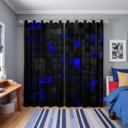 Erosebridal Geometric 50% Blackout Curtains 38" Wx45 L Black Navy