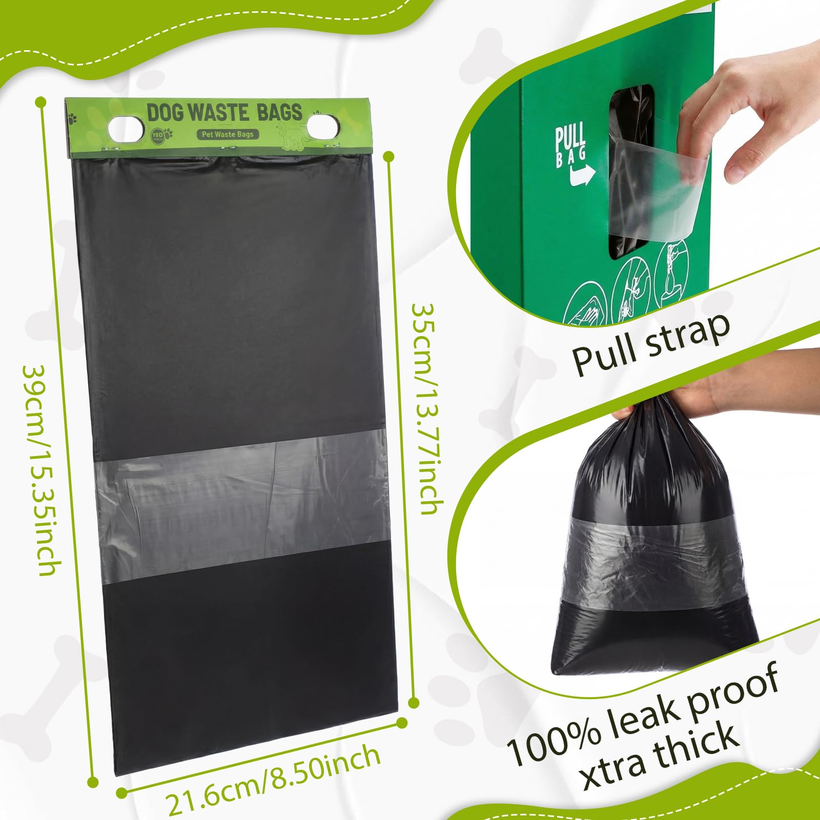 Ireer Lot de 2 000 sacs à déjections canines avec poignées – 20,3 x 33 cm – Sacs à déjections canines à suspendre, épais, étanches, solides à tirage unique pour niches en plein air