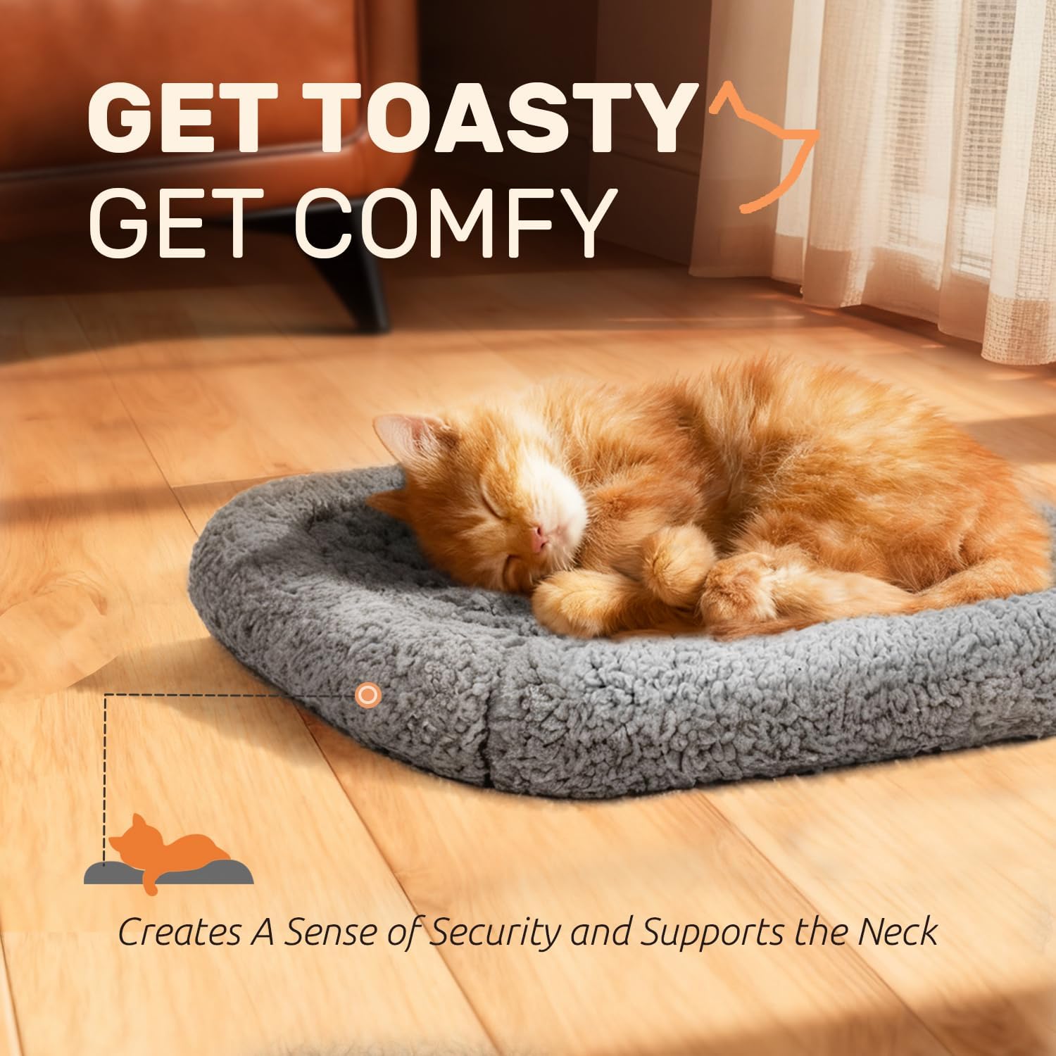 Mora Pets Self Warming Cat Bed Self Heating Pet Pad with Bolster and Foam Washable Removable Cover Non Slip Thermal Sherpa Fabric Pet Mat Grey 20 Inch - Image 6