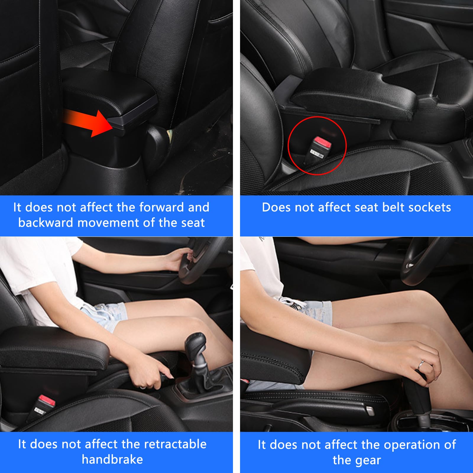 Apoyabrazos Compatible con Nissan Juke/Infiniti ESQ 2011-2019 Apoya Brazos Coche Consola Reposabrazos Central Tapizado Caja de Almacenamiento Cuero con 3 Puertos USB - Línea Negra