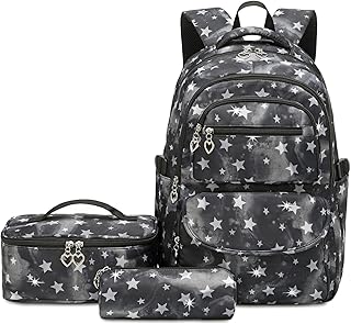 goldwheat Star Printed Backpack With Lunch Pack Pencil Case 3pcs Sets For Elementary Students Teens Knapsack