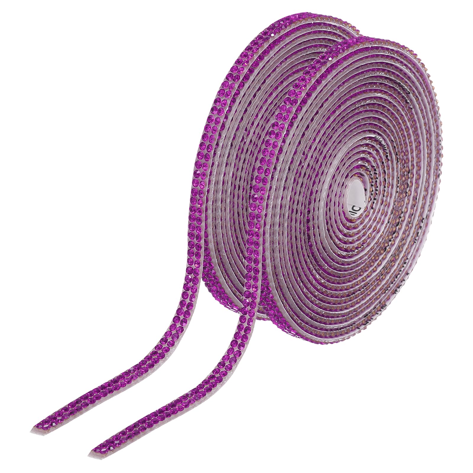 sourcing map 2Pcs Rhinestone Ribbon Self Adhesive Crystal Rhinestone Strips 0.4cm x 3 Yard Bling Rhinestone Ribbon Roll 2 Rows for DIY Crafts Wedding Clothing Nails Decoration, Bright Purple