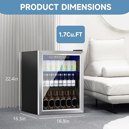 Miniatura 3 de Refrigerador de bebidas, mini refrigerador para 70 latas, puerta de vidrio para bebidas, refrescos, cerveza o vino, refrigerador pequeño para