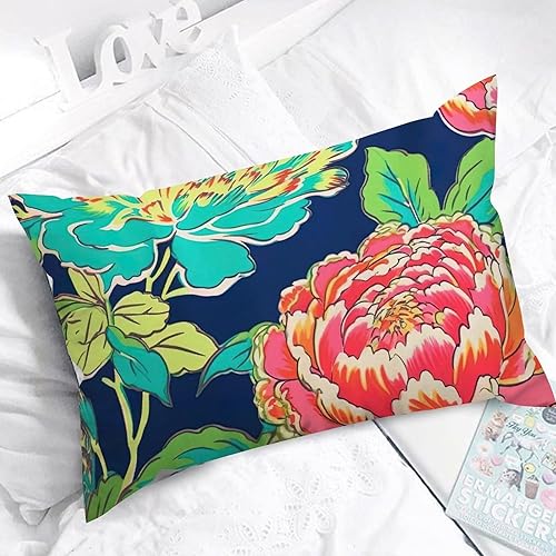 Miniatura 5 de ArogGeld Chinoiserie - Cojín de cojín lumbar, diseño de peonía floral, diseño de peonía, turquesa, verde azulado, verde, para dormitorio, 12 x 20