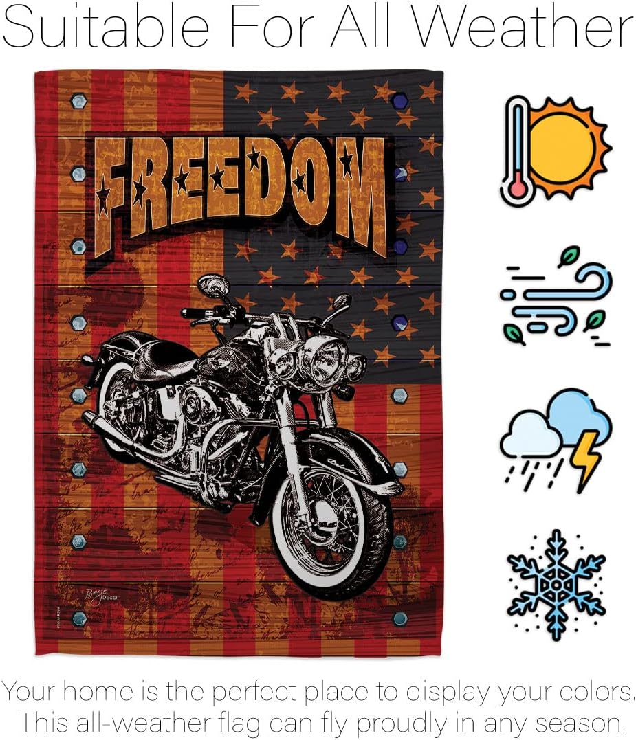 Breeze Decor H111001-BO Americana Motorcycle Patriotic Impressions Decorative Vertical 28" x 40" Double Sided House Flag Printed in USA