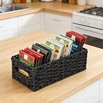Panier d'organisateur de packet d'assaisonnement, 4-Compartment Épice & Panier de rangement alimentaire pour cellier, cuisine, armoire, comptoir, collations, poches, paquets d'épices, noir