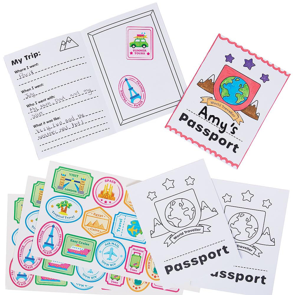 Baker Ross VC157 Design Your Own Passports - Pack of 4, Kids Travel Passport Craft Books