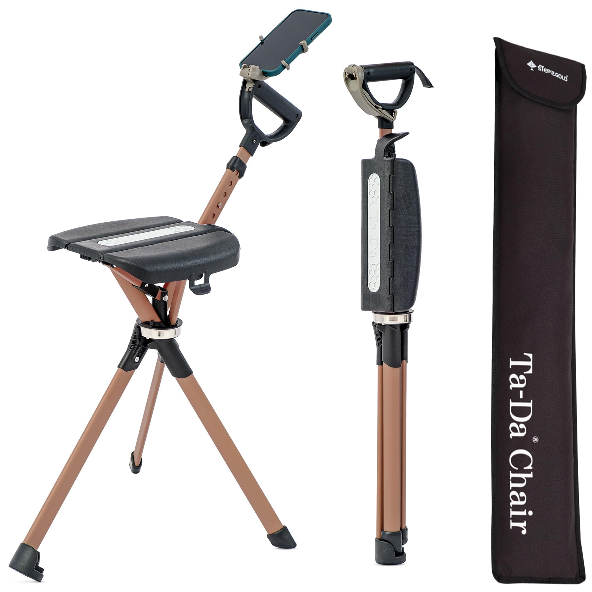 Ta-Da Chair Series 2 PRO MAX - Walking Stick with Seat, Lightweight Aluminium Pole Frame & Sturdy Foldable Stool (up to 182kg), Easy Folding Design, Ideal for Hiking & Outdoors - Black, Adjustable